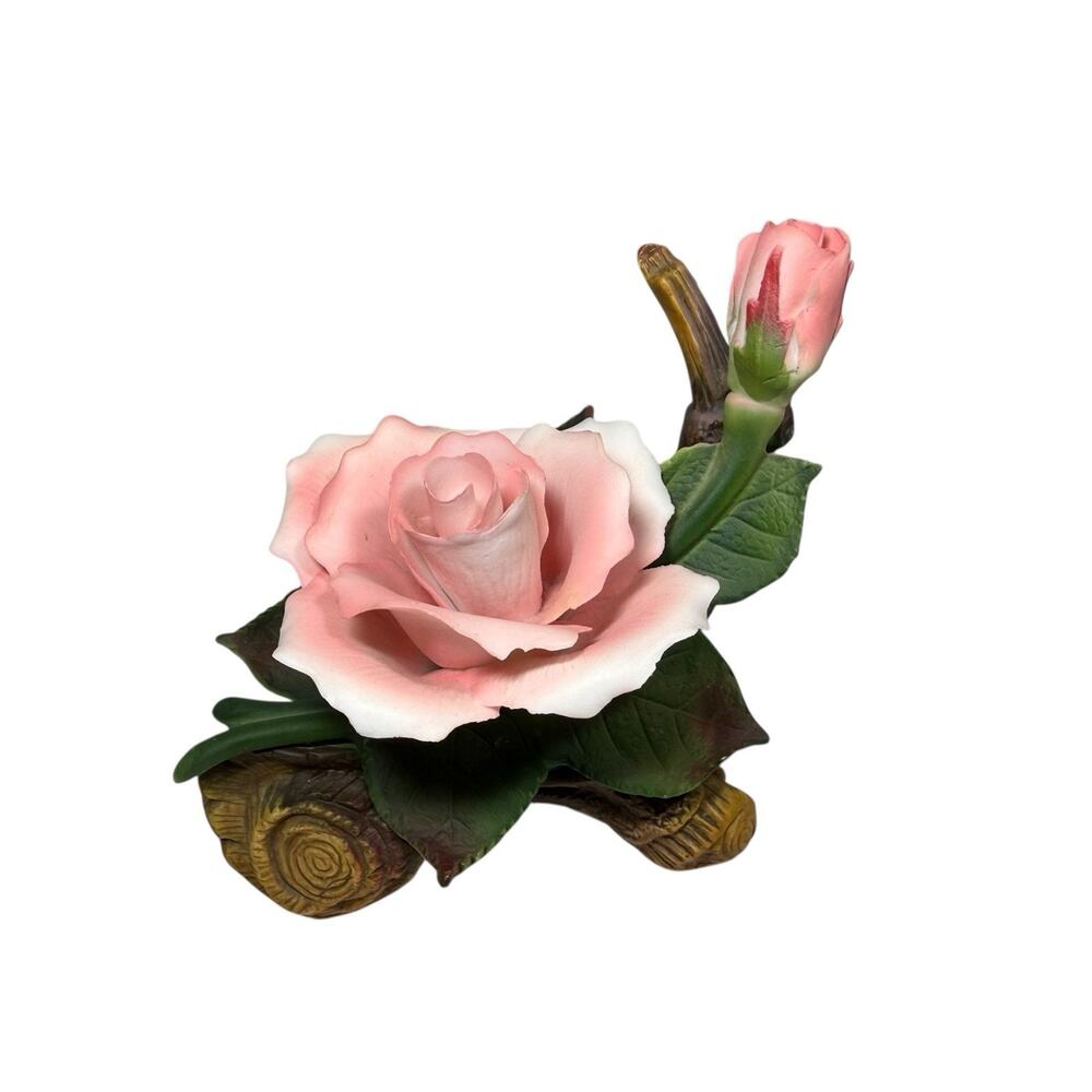 Porcelain Rose Flower Decor Pink With Bud Approx. 4.5x5”